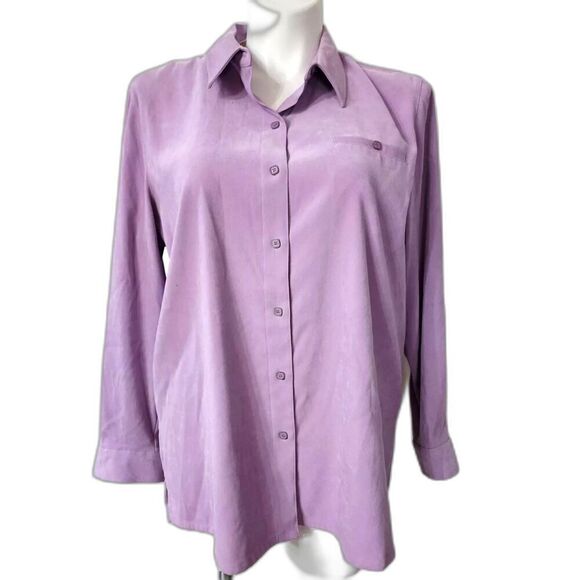 Womens Blouse lined Lavender long sleeves button down velvet plus size 14 - Picture 1 of 13